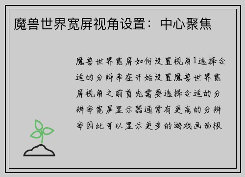 魔兽世界宽屏视角设置：中心聚焦