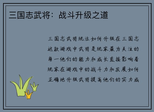 三国志武将：战斗升级之道
